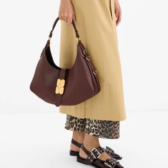 Ganni Handbags - GANNI Butterfly Logo Chicory Coffee Small Kat Shoulder Bag #A7302